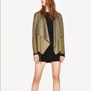 Zara Olive Open Faux Suede Jacket!